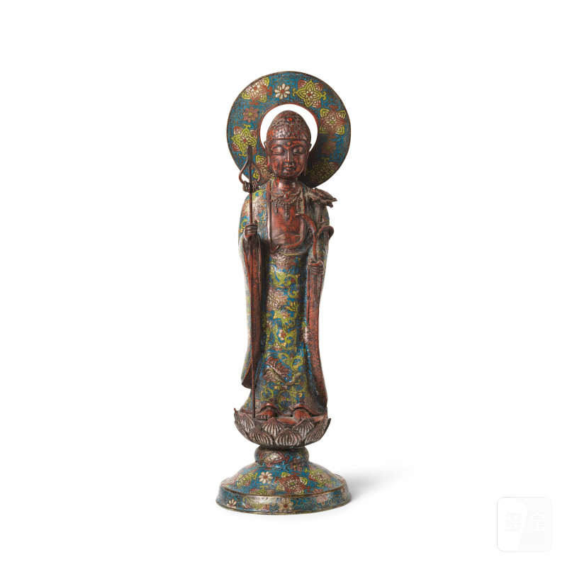 日本 昭和初期 銅胎掐絲琺瑯佛像 | STATUETTE D'AMIDA EN BRONZE ET ÉMAUX CLOISONNÉS
